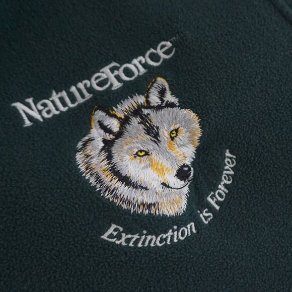 Vintage North End Hunter Green Embroidered Wolf Zip Up Fleece Sweater Large - Picture 8 of 11
